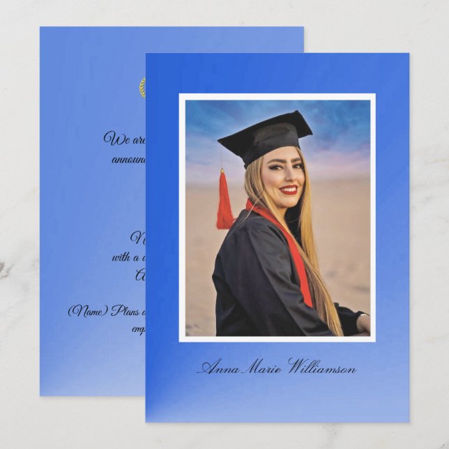 Anuncio de graduación con gradiente azul moderno (Anverso / Reverso)