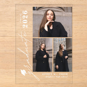Anuncio de graduación con guión moderno y 3 fotos