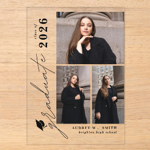 Anuncio de graduación con guión moderno y 3 fotos