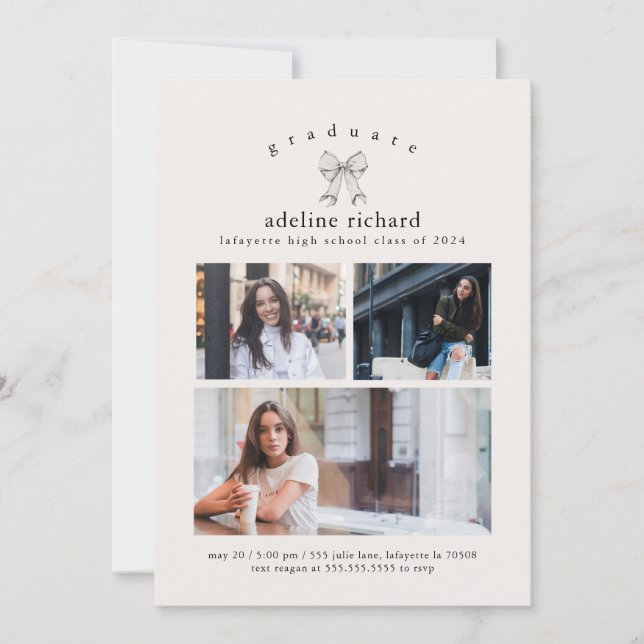 Anuncio de graduación con lazo coquette (Anverso)