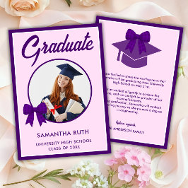 Anuncio de Graduación con Lazo de Cuadros Morado