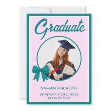 Anuncio de Graduación con Lazo de Cuadros Teal