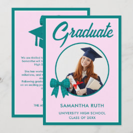 Anuncio de Graduación con Lazo de Cuadros Teal