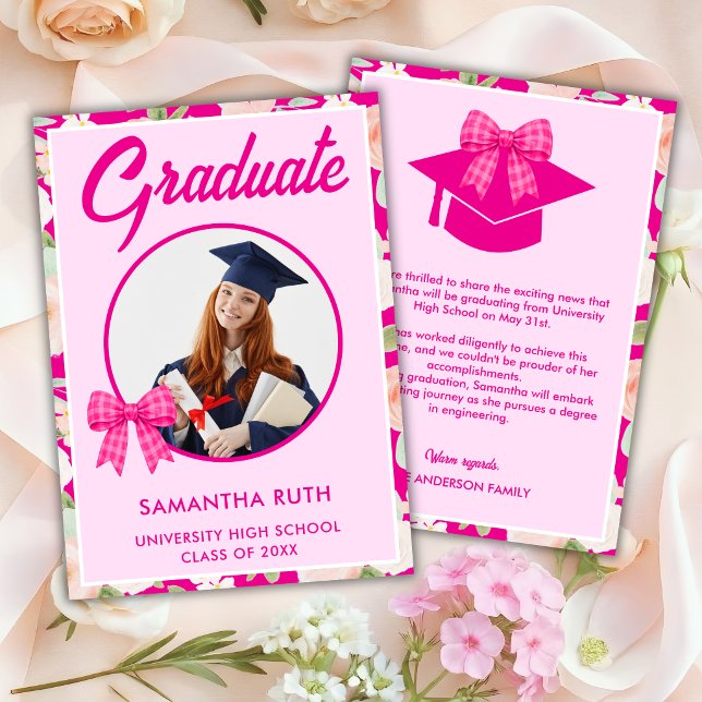 Anuncio de graduación con lazo de gingham rosa int (Subido por el creador)