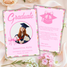 Anuncio de graduación con lazo de gingham rosa Wil