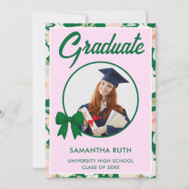 Anuncio de graduación con lazo de gingham verde Wi