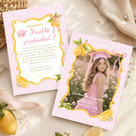Anuncio de graduación con lazo rosa limón