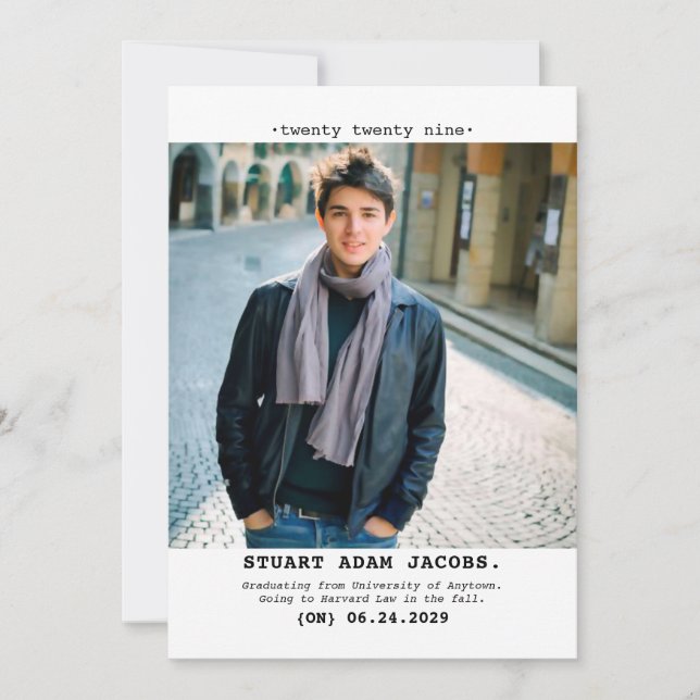 Anuncio de graduación con máquina de escribir anti (Anverso)