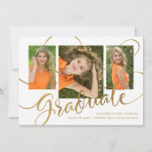Anuncio de graduación con varias fotos y dorado fa
