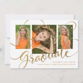 Anuncio de graduación con varias fotos y dorado fa