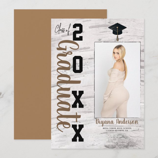 Anuncio de graduación de abedul blanco rústico (Anverso / Reverso)
