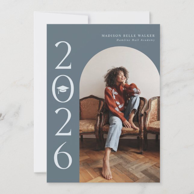 Anuncio de graduación de arco azul acero 2026 (Anverso)