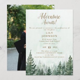 Anuncio de graduación de bosque donde la aventura