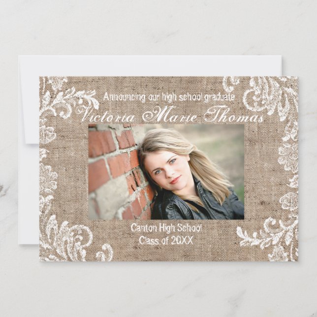 Anuncio de graduación de Burlap & Lace (Anverso)