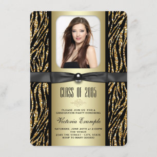 Anuncio de Graduación de Cebra con Brillo Dorado