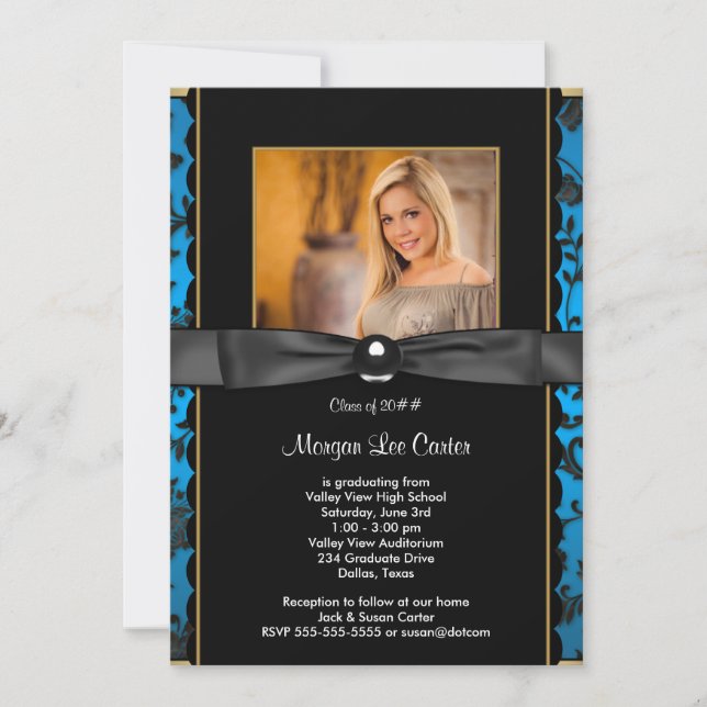 Anuncio de graduación de chicas azul turquesa con  (Anverso)