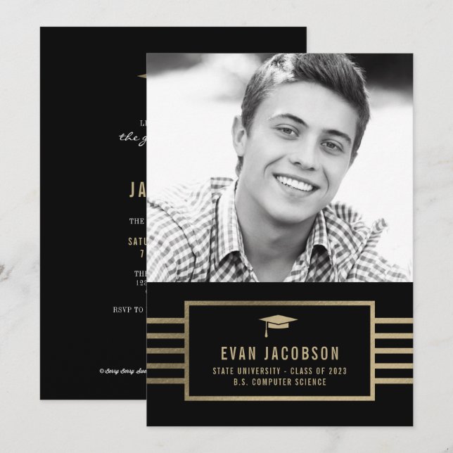 Anuncio de graduación de COLOR EDITABLE de tapón d (Anverso / Reverso)