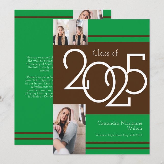 Anuncio de graduación de colores escolares marrón  (Anverso / Reverso)
