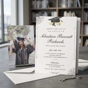 Anuncio de graduación de diploma y gorra floral cr