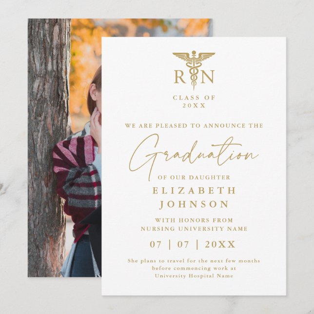 Anuncio de graduación de enfermería en Gold RN (Anverso / Reverso)
