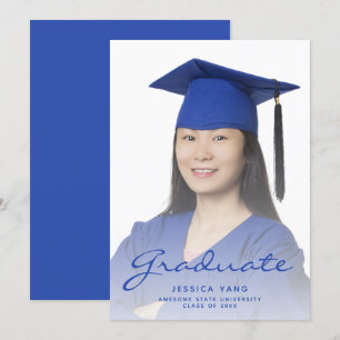 Anuncio de graduación de escritura azul