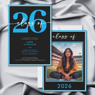 Anuncio de graduación de escritura azul moderna
