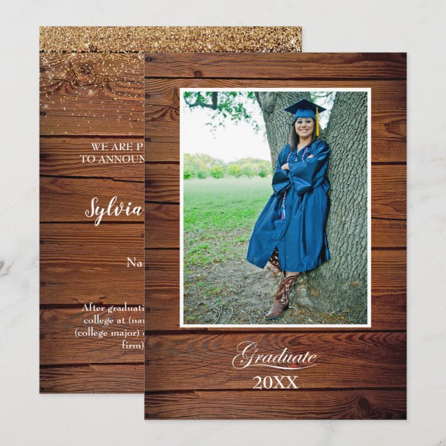 Anuncio de graduación de escuela secundaria rústic (Anverso / Reverso)