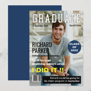 Anuncio de graduación de estilo de revista persona