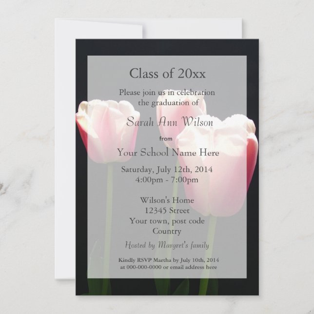 Anuncio de graduación de flores de tulipán rosado  (Anverso)