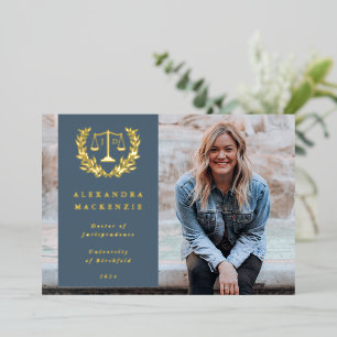 Anuncio de graduación de Foil/Azul JD Law Scales
