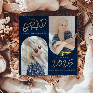 Anuncio de graduación de foto arqueada azul marino