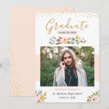 Anuncio de graduación de foto con guión dorado flo