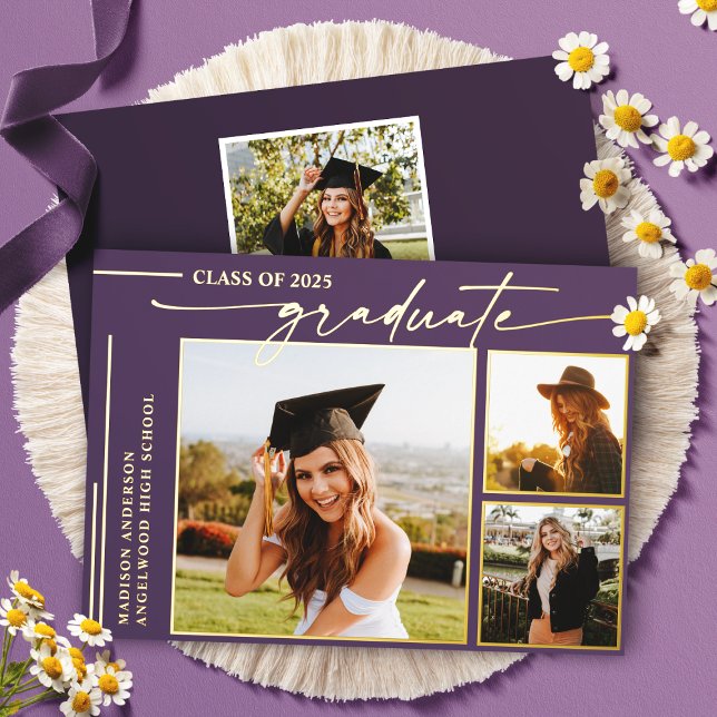 Anuncio de graduación de foto con letra morada mod (Subido por el creador)