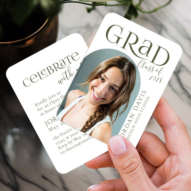 Anuncio de graduación de foto de arco moderno Sage (Sage Modern Arch Photo Graduation Announcement)