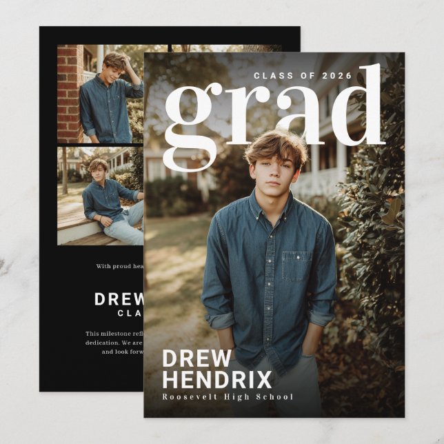 Anuncio de Graduación de Foto de Graduado Destacad (Anverso / Reverso)
