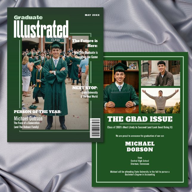 Anuncio de graduación de foto de Magazine Four ver (Magazine Four Photo Green Graduation Announcement)