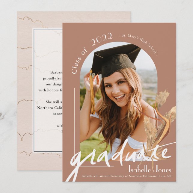 Anuncio de graduación de foto de Pampas Terracotta (Anverso / Reverso)