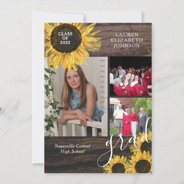 Anuncio de graduación de foto de Rustic Sunflower  (Anverso)