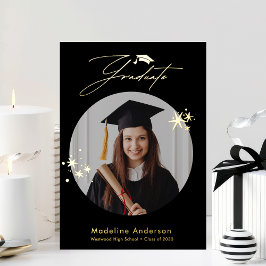 Anuncio de graduación de foto en negro elegante y 