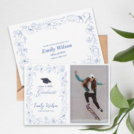 Anuncio de graduación de foto floral azul 2026