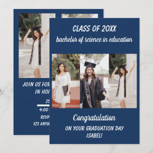 Anuncio de graduación de foto moderna azul blanco