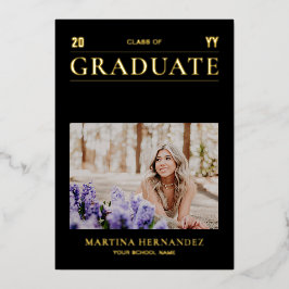 Anuncio de graduación de foto moderna dorada y neg