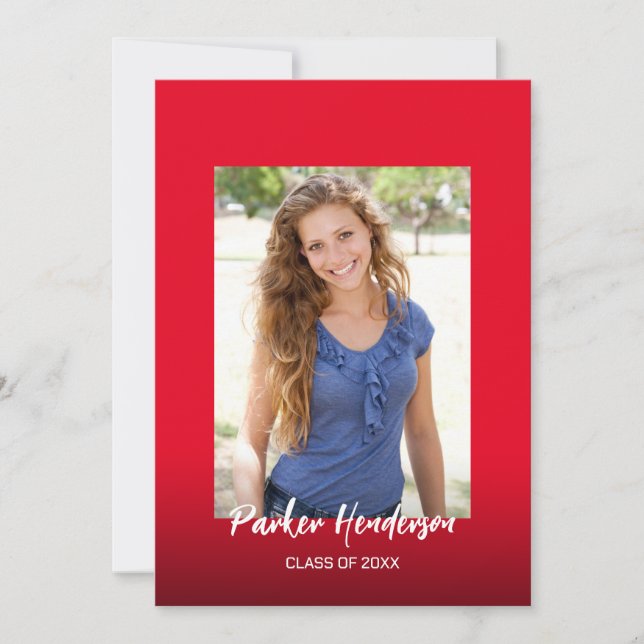 Anuncio de graduación de foto moderna roja y blanc (Anverso)