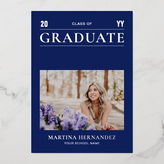 Anuncio de graduación de foto moderna Silver & Blu (Anverso)