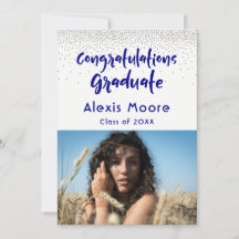 Anuncio de graduación de foto Navy con confeti de
