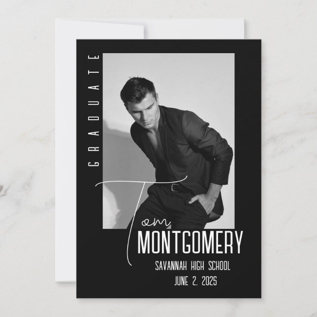 Anuncio de graduación de foto negra simple (Anverso)