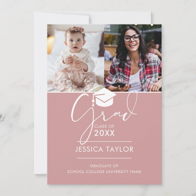 Anuncio de graduación de foto Pink Then And Now 3 (Anverso)