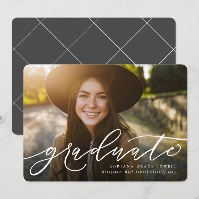 Anuncio de graduación de foto simple con letra mod (Anverso / Reverso)