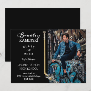 Anuncio de graduación de fotos de jugador de hocke