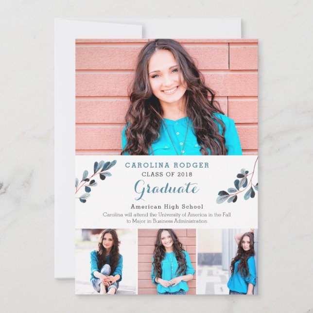 Anuncio de graduación de fotos de ramas elegantes (Anverso)